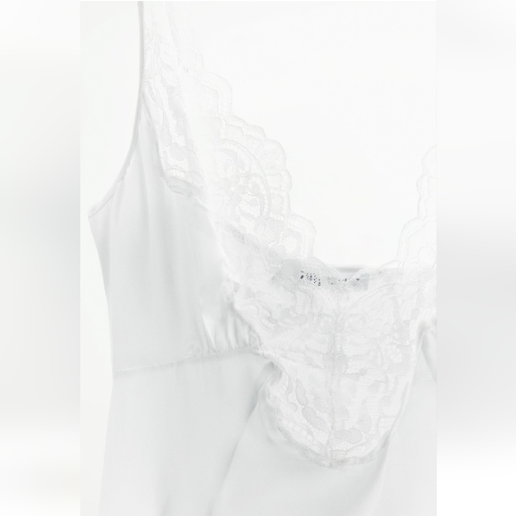 Satin Effect Dress With Lace White Zara S - Picture 5 of 9